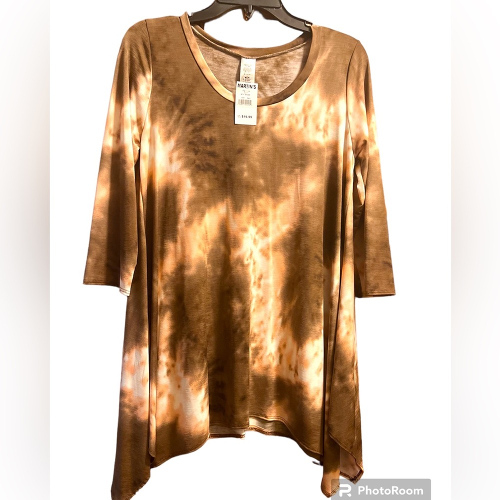 NWT! 💖Women’s Boutique Tunic Top! Size: Medium Colors: Brown cream Pink tie dye